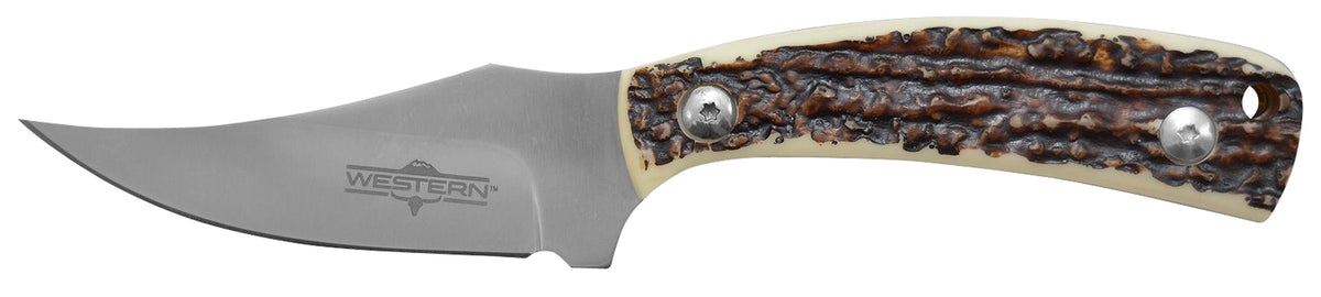 Camillus Western Crosstrail 3.25" Fixed Plain Titanium Bonded Blade, Stag/Antler Delrin Handle with Belt Loop and Included Sheath