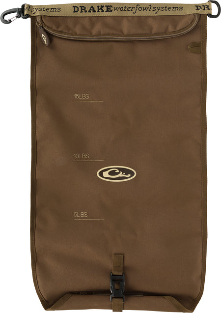 Drake Waterfowl GD8000BRN Brown Gun Dog Travel Food Bag Polyester Drawstring and Roll-Up Dispenser