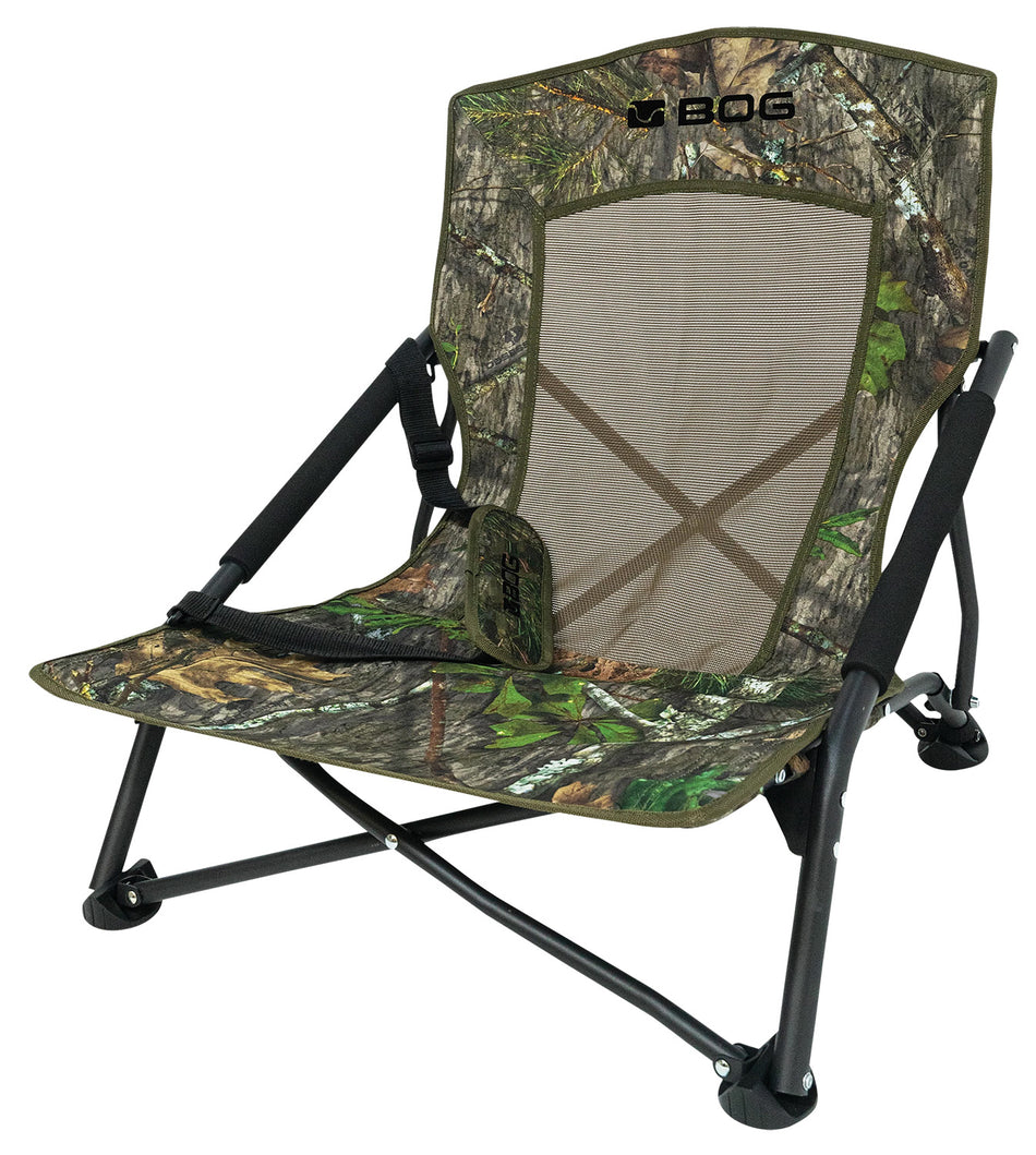 Bog-Pod Snood Turkey Chair Low Profile Mossy Oak Camo Steel 4-Leg with Strap