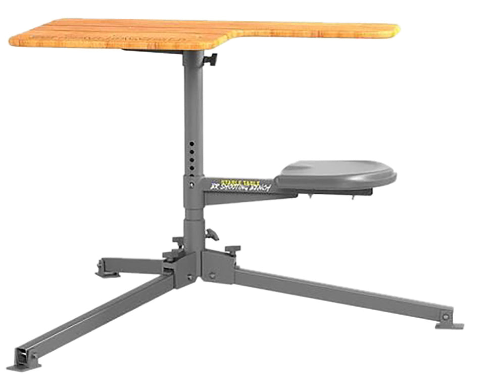 Caldwell Stable Table Precision Shooting Bench Laminated Oak Wood Adjustable Seat