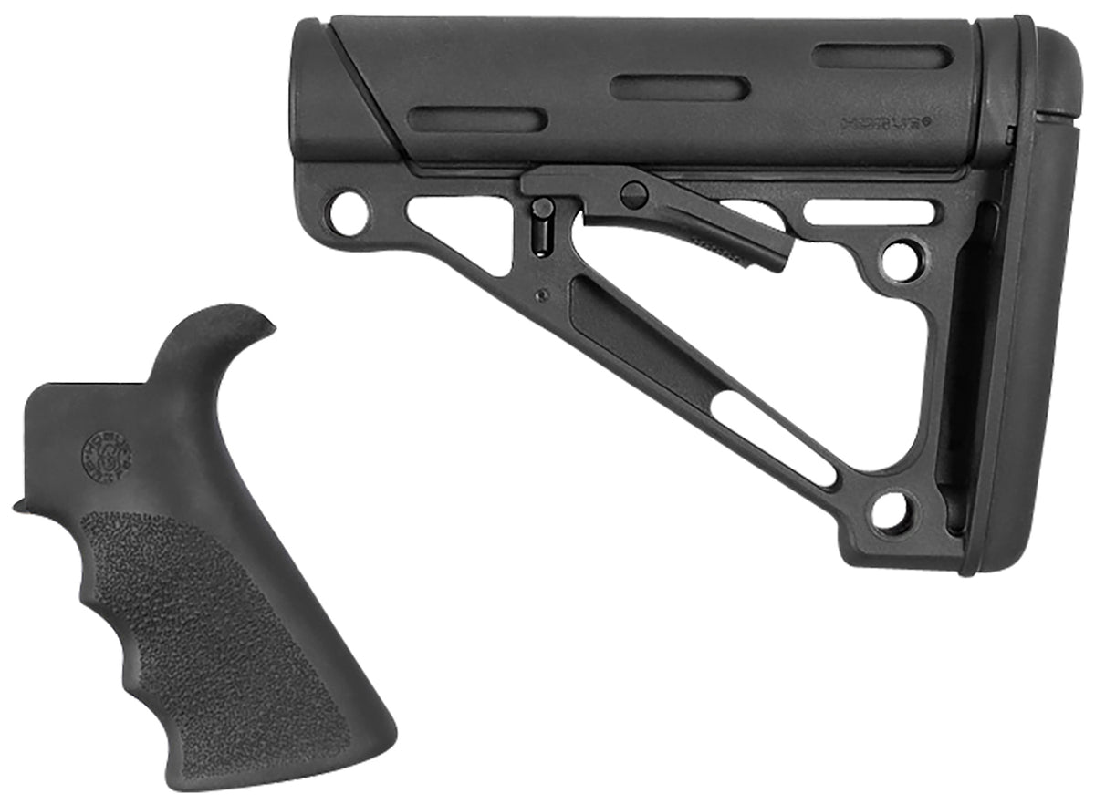 Hogue AR-15 OverMolded Stock and Grip Combo Kit Black Rubber Beavertail Finger Grooves Commercial Tube Not Included