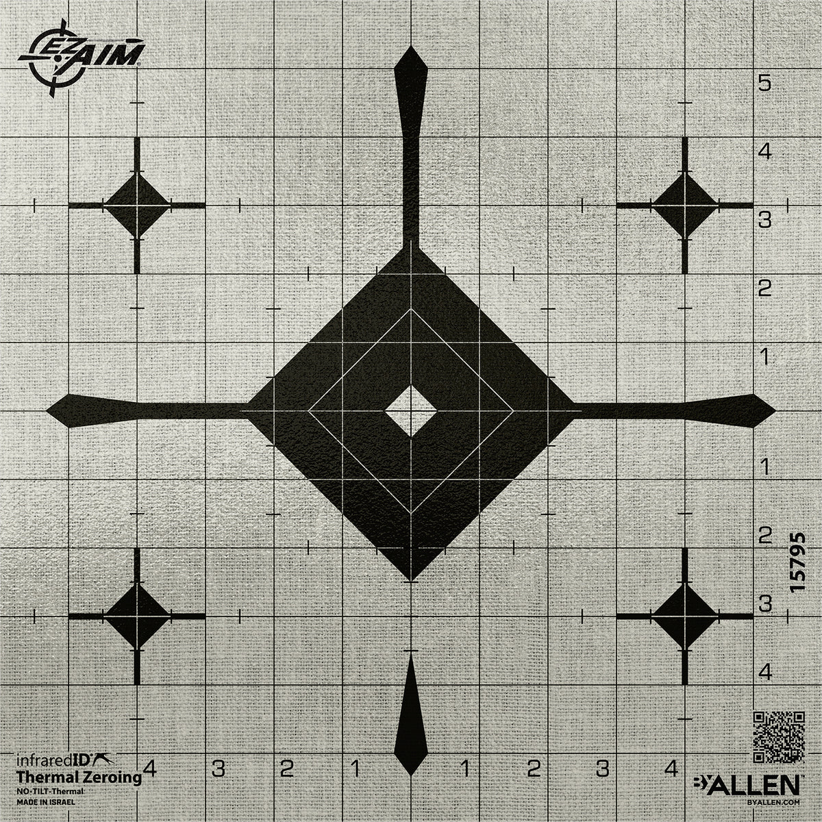 EZ-Aim 15795 Adhesive Thermal ID Bullseye Grid Paper Shooting Target 12" x 12" Gray
