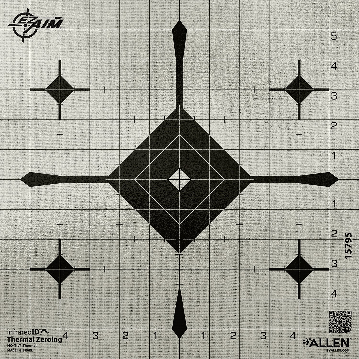 EZ-Aim 15795 Adhesive Thermal ID Bullseye Grid Paper Shooting Target 12" x 12" Gray