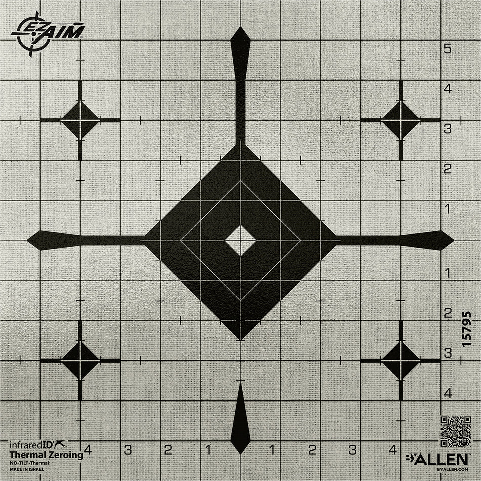 EZ-Aim 15795 Adhesive Thermal ID Bullseye Grid Paper Shooting Target 12" x 12" Gray