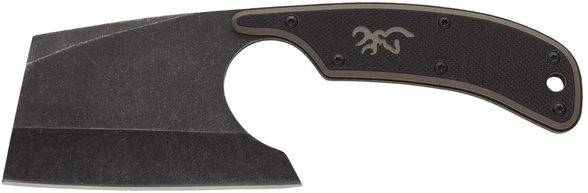 Browning 3220322 Cutoff Camp Fixed Cleaver 2.50" Stonewashed 9Cr14MoV Black Oxide SS Blade Two-Tone G10 Handle Nylon Sheath