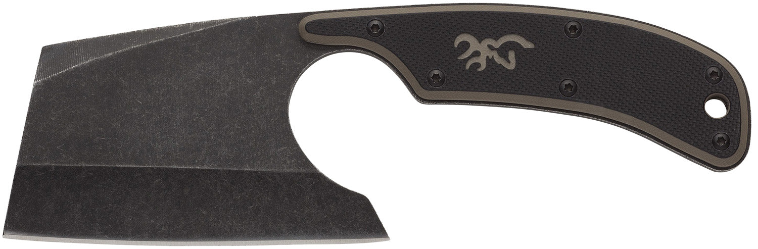 Browning 3220322 Cutoff Camp Fixed Cleaver 2.50" Stonewashed 9Cr14MoV Black Oxide SS Blade Two-Tone G10 Handle Nylon Sheath