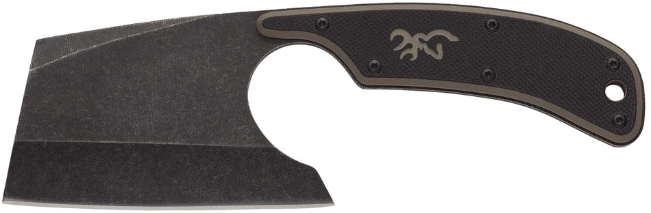 Browning 3220322 Cutoff Camp Fixed Cleaver 2.50" Stonewashed 9Cr14MoV Black Oxide SS Blade Two-Tone G10 Handle Nylon Sheath