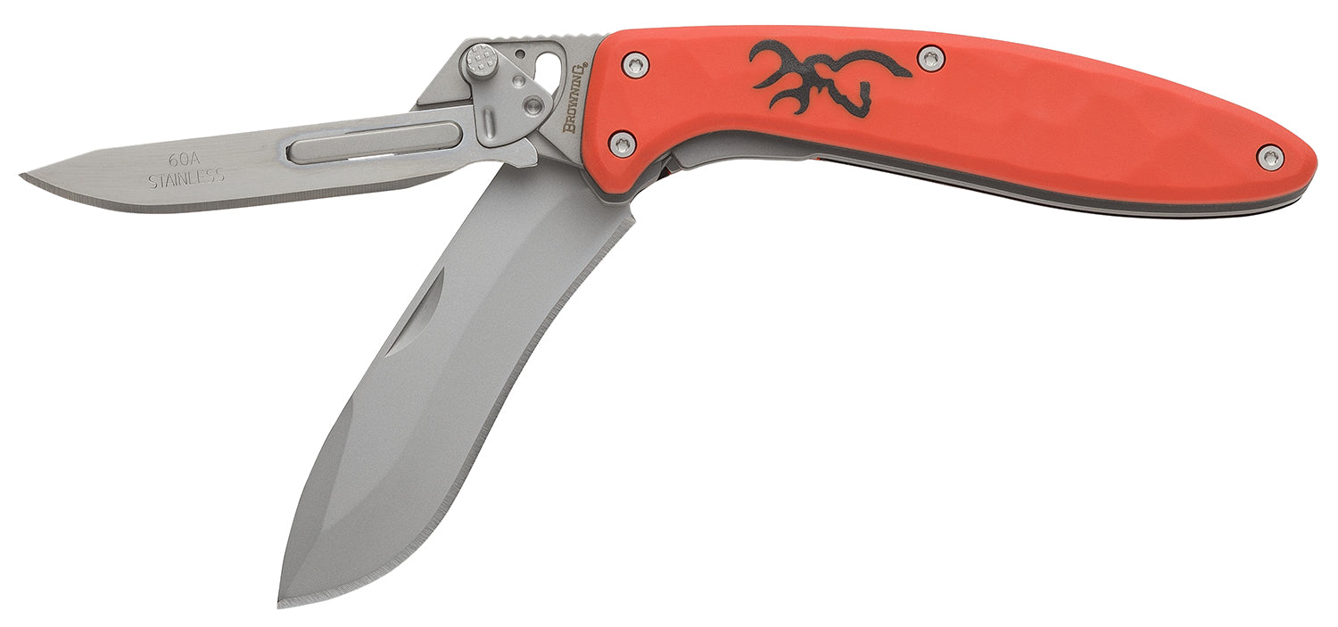 Browning 3220462 Primal Scalpel 2 Replaceable Blade Folding Knife 2.75" Blaze Orange 8Cr13MoV Stainless Steel