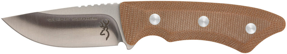 Browning 3220498B Guide Series Small Fixed Hunting Knife 3" Drop Point 14C28N Stainless Steel Brown Micarta