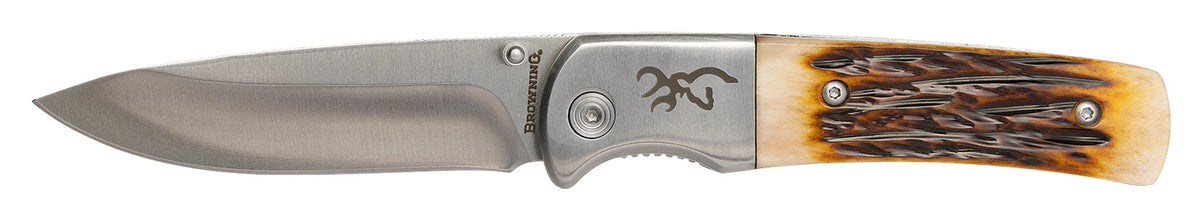 Browning 3220500B Buckmark Hunter Boxed Folding Knife 3" Drop Point 8Cr13MoV Stainless Steel Jigged Bone