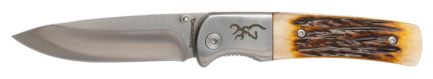 Browning 3220500B Buckmark Hunter Boxed Folding Knife 3" Drop Point 8Cr13MoV Stainless Steel Jigged Bone