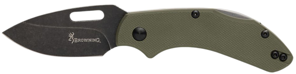 Browning 3220504 Hidden Hollow EDC Folding Knife 2.25" Black Oxide D2 Steel Drop Point OD Green G10 Handle