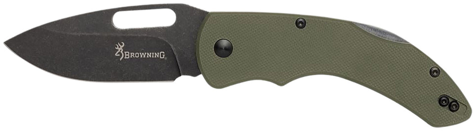 Browning 3220506 Hidden Hollow EDC Large 3" Folding Knife Drop Point Stonewashed D2 Steel OD Green G10 Handle
