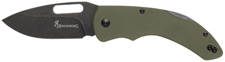 Browning 3220506B Hidden Hollow EDC Large 3" Folding Knife D2 Steel Black Oxide Drop Point OD Green G10