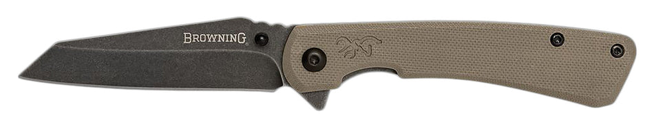 Browning 3220512 Branded Rock EDC Wharncliffe Folder 3" Black Stonewashed 7Cr17MoV SS Flat Dark Earth G10