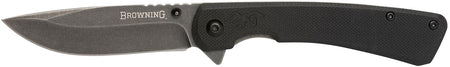 Browning 3220514 Branded Rock EDC Drop Point Folder 3" Black Stonewashed 7Cr17MoV SS Blade Black G10 Handle