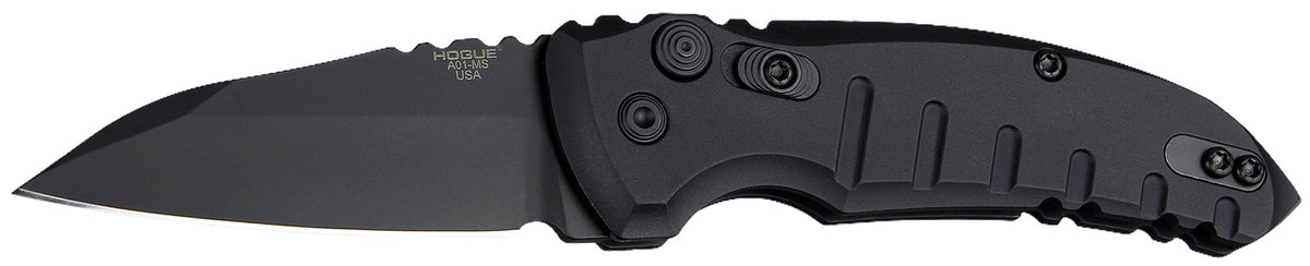 Hogue 24106 A01 2.75" Wharncliffe Folding Pocket Knife, Black Cerakote 154CM SS Blade, Matte Black Aluminum Handle