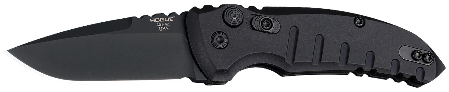 Hogue 24116 A01 2.75" Drop Point Folding Pocket Knife, Black Cerakote 154CM SS Blade, Matte Black Aluminum Handle