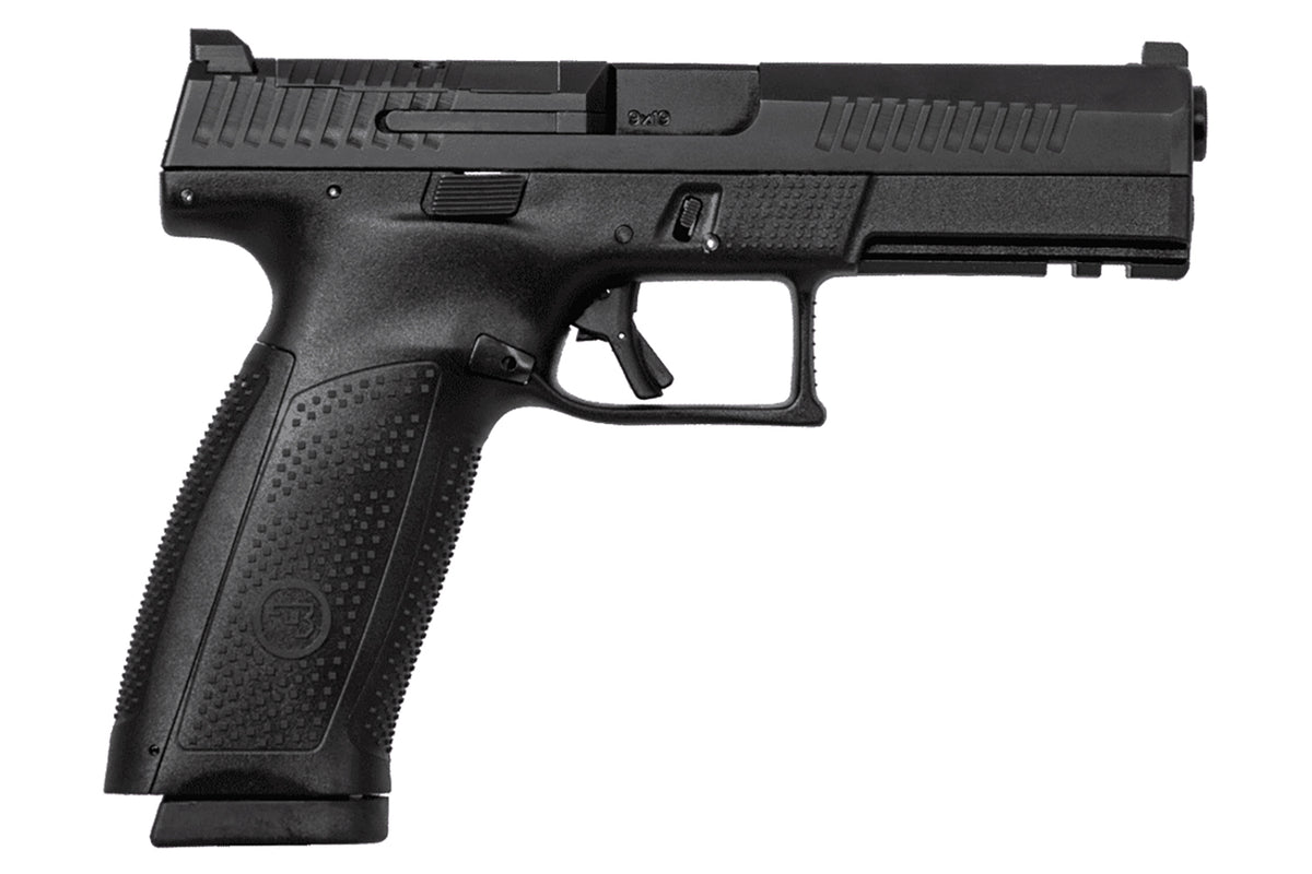 CZ-USA 01550 P-10 F 9mm Luger 10+1 5.10" Black Steel Barrel, Black Nitride Optic Ready/Serrated Steel Slide, Black Polymer Frame w/Picatinny Rail, Interchangeable Backstraps Grip, Ambidextrous
