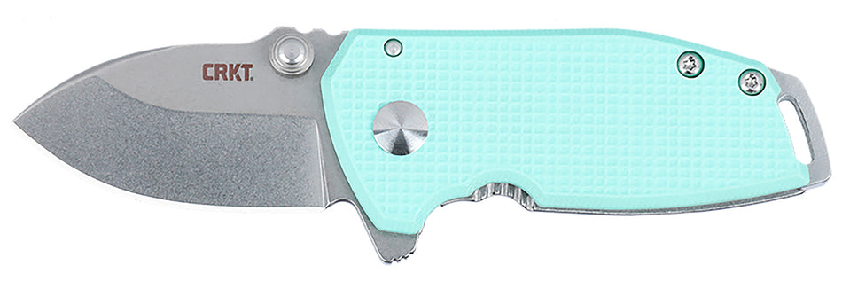 CRKT SQUID Compact 2485B 1.75" Stonewashed D2 Steel Drop Point Folding Knife, Blue G10 Handle, Assisted Opening