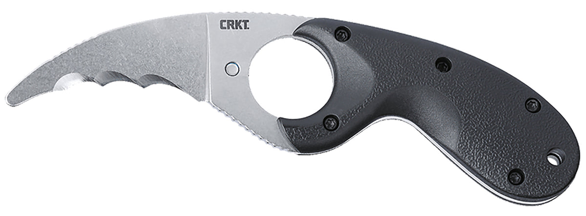 CRKT Bear Claw 2511 2.39" Fixed Hawkbill Knife, Veff Serrated AUS-8A Stonewashed Blade, Black Textured GRN Handle
