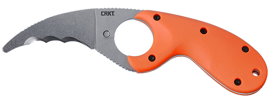 CRKT Bear Claw 2511ER 2.39" Fixed Hawkbill Knife, Veff Serrated Stonewashed AUS-8A, Blaze Orange Textured GRN Handle