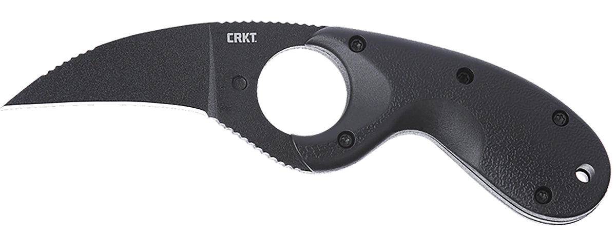 CRKT Bear Claw 2516K 2.39" Fixed Hawkbill Knife, Black Powder Coat AUS-8A Plain Blade, Black GRN Handle, Multi-Mount Sheath