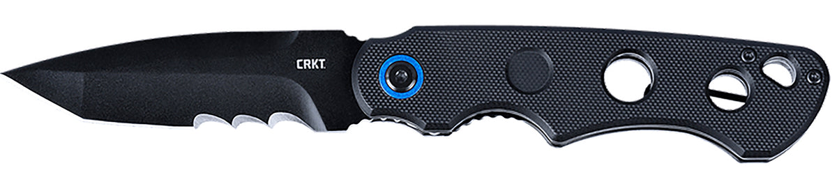 CRKT A.B.C. 2606 3.39" Folding Tanto Knife, Veff Serrated Black Oxide 12C27 Sandvik Blade, Black G10 Handle, IKBS Bearings