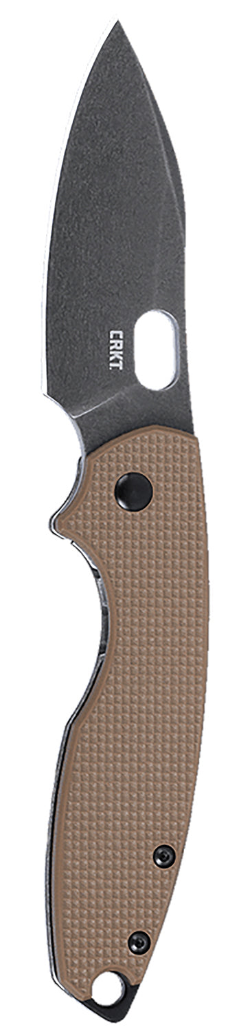 CRKT Pilar III 5317B 2.97" Folding Plain Spear Point Knife, Stonewashed D2 Blade, Brown G10/Stainless Handle