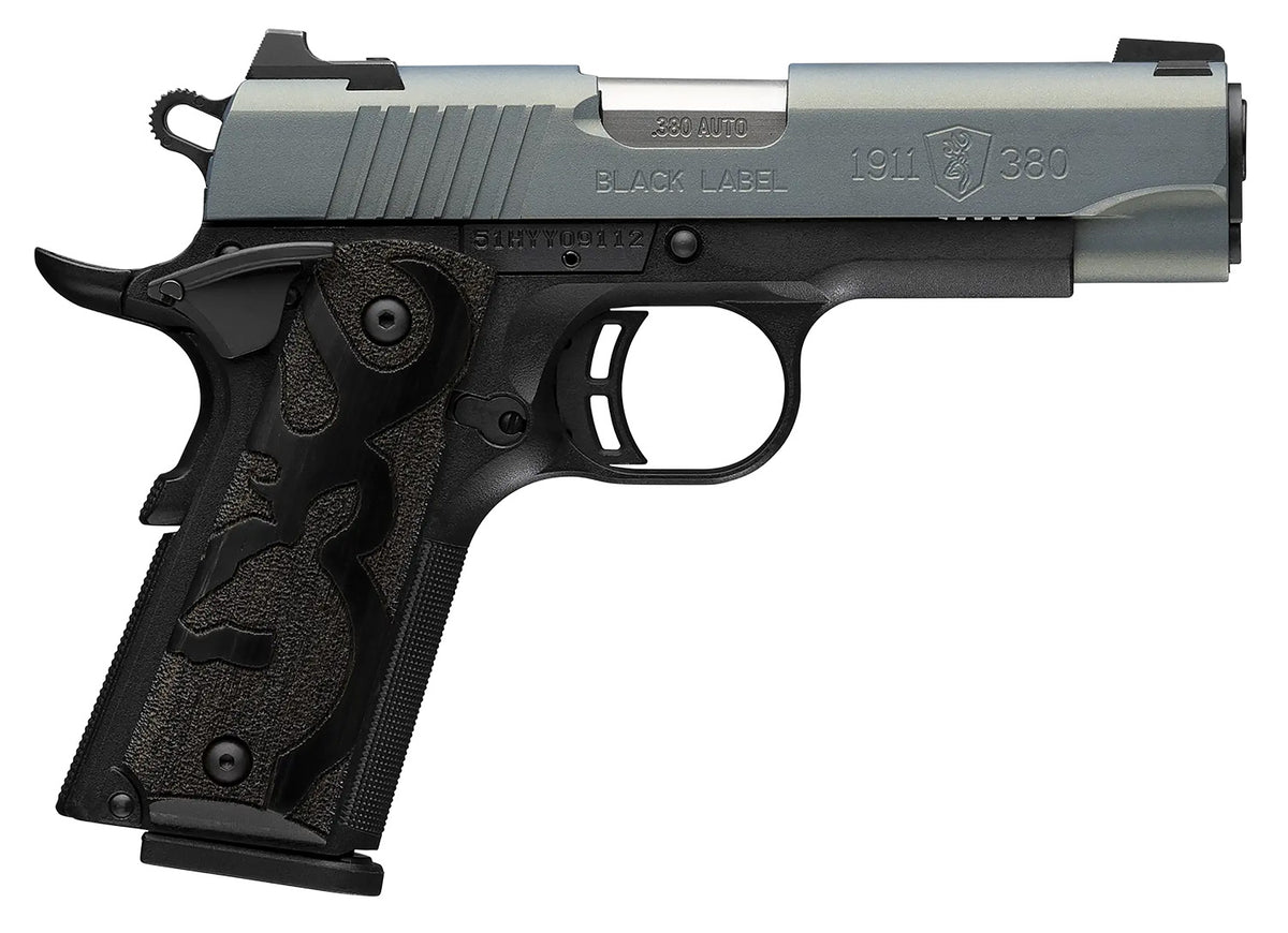 Browning 051993492 1911 Black Label Compact Frame 380 ACP 8+1 3.63" Matte Stainless Steel Barrel, Northern Lights Cerakote Serrated Steel Slide, Matte Black Polymer Frame, Black Polymer Grip