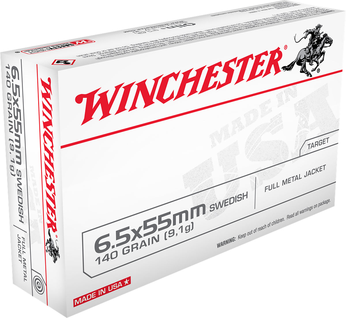 Winchester USA 6.5x55mm Swedish 140 grain Full Metal Jacket ammunition