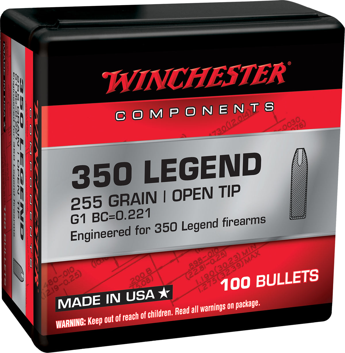 Winchester Components .350 Legend 255 grain Open Tip ammunition