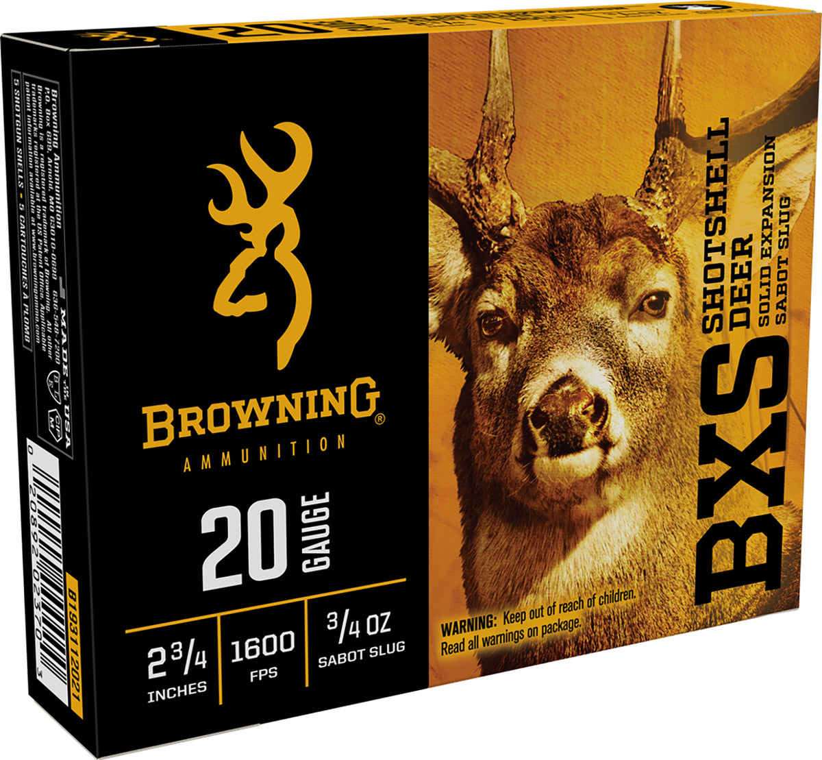 Browning BXS Solid Expansion Big Game & Deer Sabot Slug Shotgun Ammo 20 Gauge 2.75 in 3/4 oz Slug