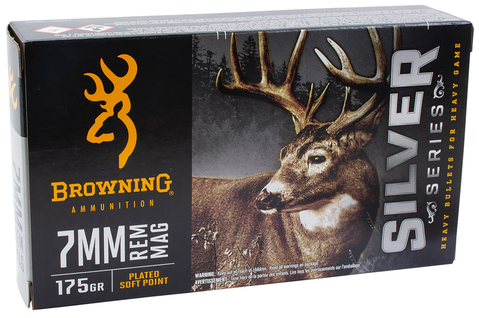 Browning Silver 7mm Remington Mag 175 grain Plated Soft Point ammunition