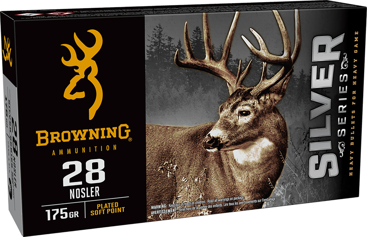 Browning Silver .28 Nosler 175 grain Plated Soft Point ammunition