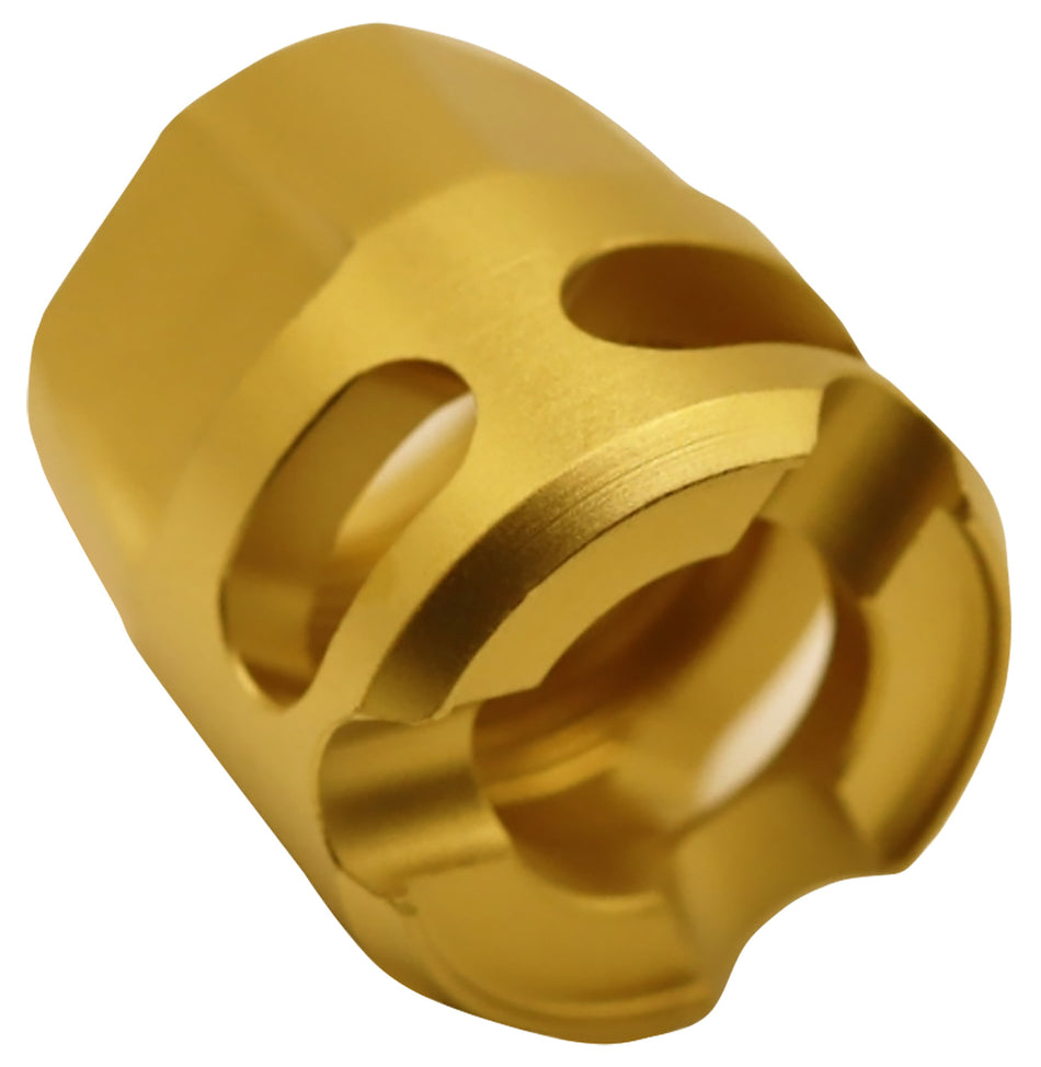 True Precision Y-Type Micro Compensator Gold Tone 1/2"x28 9mm 380 ACP Stainless Steel