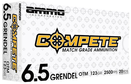 Ammo Inc Match 6.5mm Grendel 123 grain Boat Tail Hollow Point ammunition