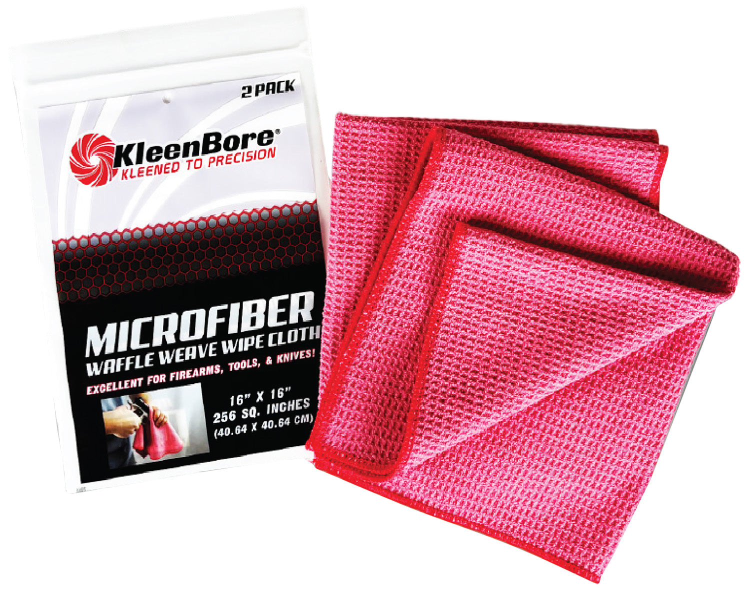 KleenBore Waffle Weave Microfiber Cleaning Cloths 16x16" Highly Absorbent 2 Pack
