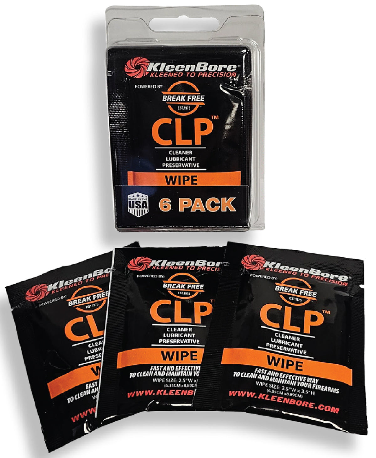 KleenBore BreakFree CLP 6 Pk. Non-Woven Absorbent Firearm Cleaning & Lube Wipes
