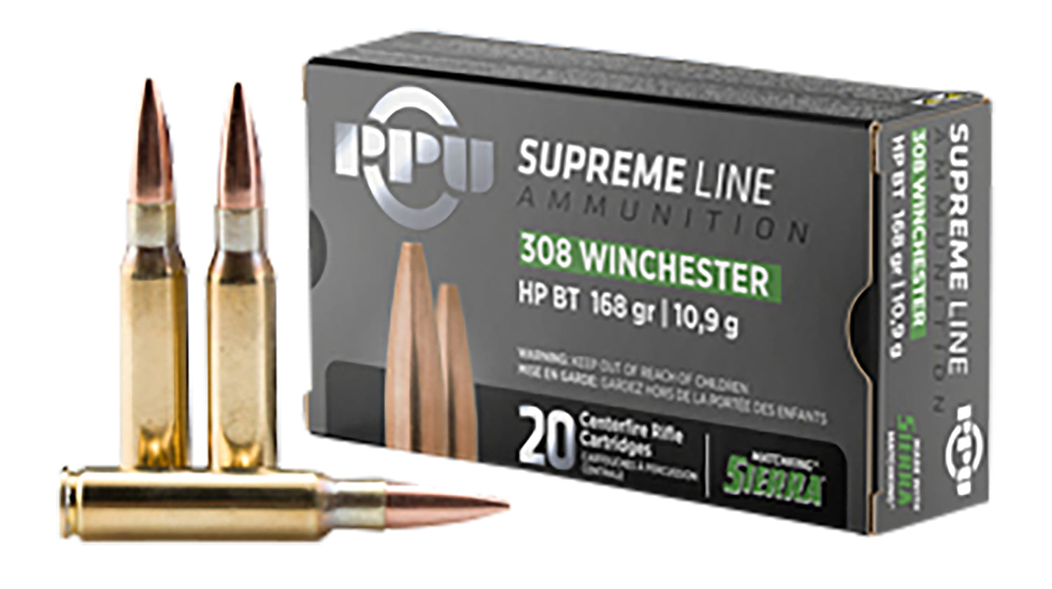 Prvi Partizan Supreme Line .308 Win / 7.62x51mm 168 grain Sierra MatchKing Boat Tail Hollow Point ammunition
