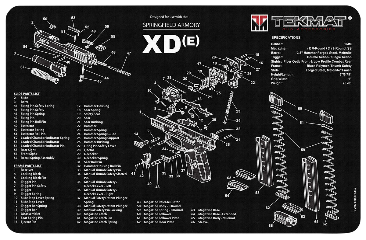 TekMat XDe Gun Cleaning Mat with Diagram Black/White Rubber 11"x17"