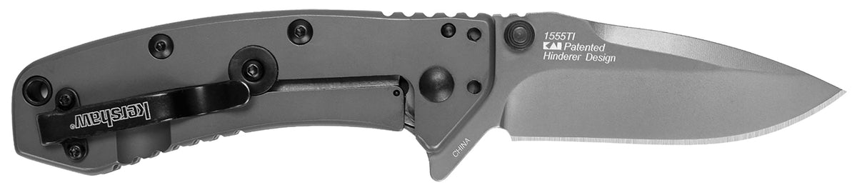Kershaw 1555TIX Cryo Hinderer Collab Pocket Knife 2.75" Drop Point TiN SS Blade, Gray PVD Stainless Handle
