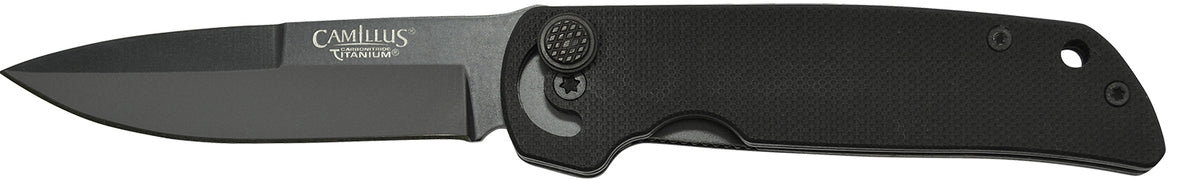 Camillus Cuda Mini 3" Folding Drop Point Black Carbonitride Titanium Bonded AUS-8A SS Blade with Textured Black G10 Handle