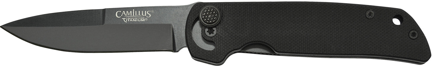 Camillus Cuda Mini 3" Folding Drop Point Black Carbonitride Titanium Bonded AUS-8A SS Blade with Textured Black G10 Handle
