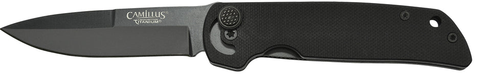 Camillus Cuda Mini 3" Folding Drop Point Black Carbonitride Titanium Bonded AUS-8A SS Blade with Textured Black G10 Handle