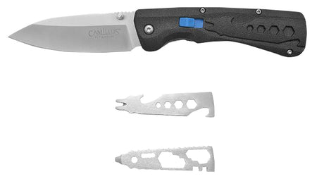 Camillus Inject 3.25" Folding Drop Point Carbonitride Titanium D2 Steel Blade, Textured Black Carbon Fiber Handle and Two Multi-Tools