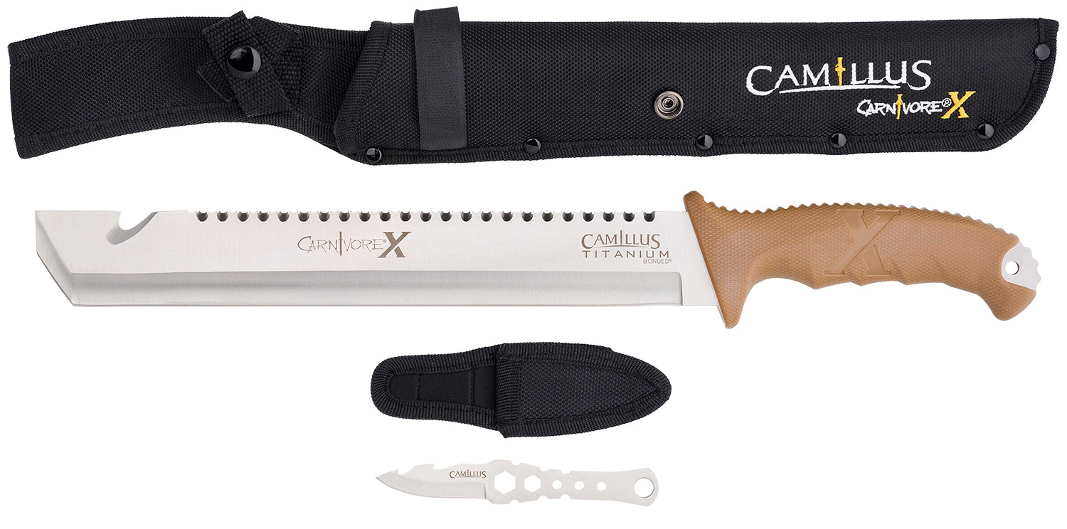 Camillus Carnivore X 18" Full-Tang Titanium Bonded 440 SS Multi-Purpose Machete, Brown ABS Handle and Ballistic Nylon Sheath