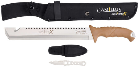 Camillus Carnivore X 18" Full-Tang Titanium Bonded 440 SS Multi-Purpose Machete, Brown ABS Handle and Ballistic Nylon Sheath