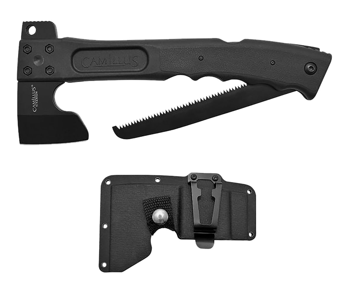Camillus Camtrax 3-in-1 Hatchet, Lockback Saw and Hammer 2.75" Titanium SS Blade, Glass-Filled Nylon Handle, 12" Long