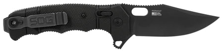 SOG Seal XR 3.90" Plain Black MagnaCut Clip Point Blade Black Textured GRN/Titanium Handle XR Lock Folding Knife
